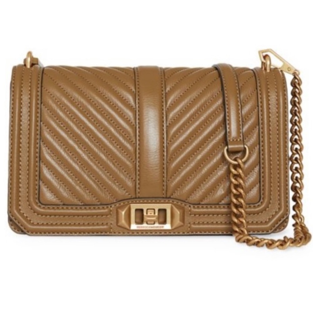 Rebecca Minkoff Tan Chevron Quilted Love Leather Crossbody